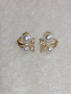 Gold Pearl and Crystal Jacket Style Fish Tail Earrings